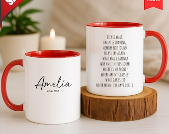 Tazza divertente con scritta "Caricamento del cervello", Tazza da caffè divertente personalizzata, Tazza "Memoria non trovata", Regalo umoristico sull'invecchiamento, Tazza di compleanno divertente, Tazza da caffè smemorata