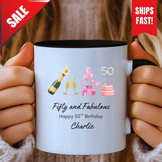 Fifty and Fabulous Birthday Mug: Stylish 50th Celebration - Ceramic Coffee  Cup, Vibrant Print, Gift for Women - Etsy