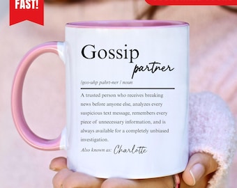 Tazza per compagne di pettegolezzi, regalo divertente per la migliore amica, tazza personalizzata per pettegolezzi, tazza da caffè per amiche, regalo divertente per l'amicizia, tazza con nome personalizzato