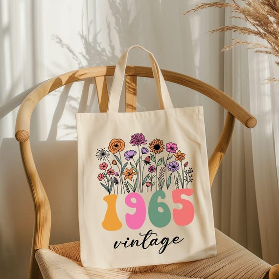 60 Years Old Birthday Gift Tote Bag - Vintage 1965 Design, Custom