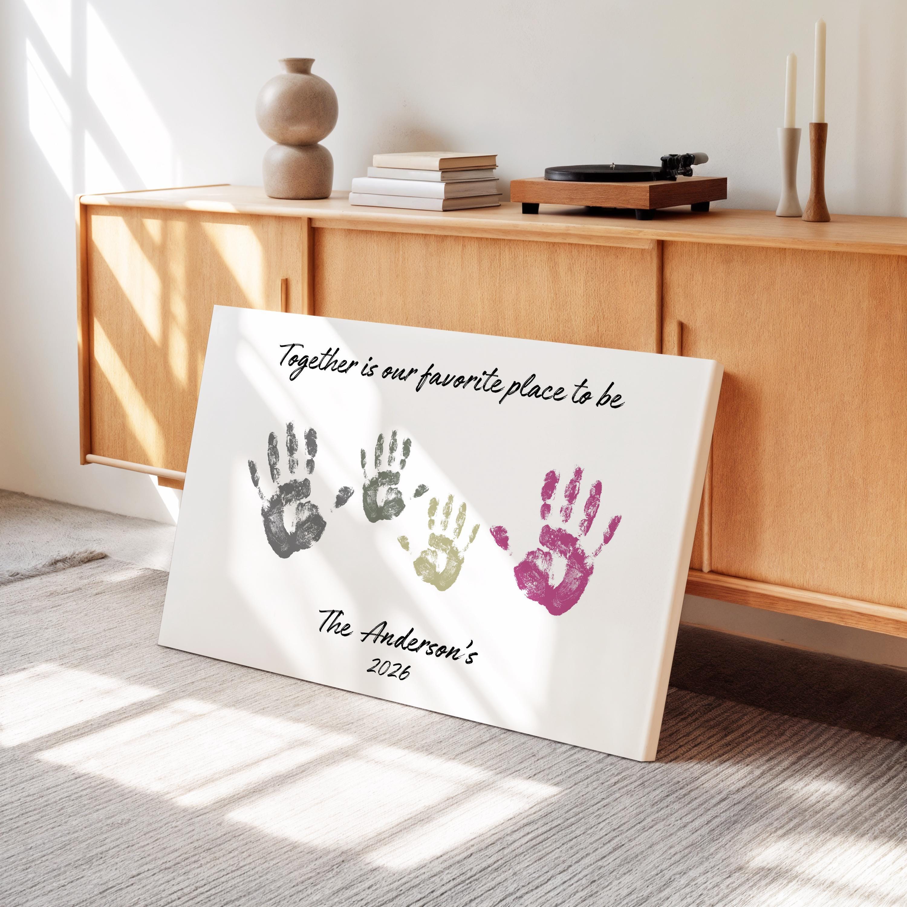 Custom Family Handprint Canvas Wall Art, Personalized Family Name ...