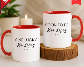 Soon To Be Mrs His And Her Mug Set, Engagement Gift, Bride And Future Mr Printed Design (Ceramic, Dishwasher Safe, Personalized)