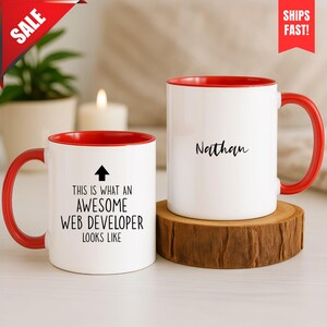 Gepersonaliseerde mok webontwikkelaar, cadeau webontwikkelaar, koffiemok programmeur, mok aangepaste coder, cadeau softwareontwikkelaar, codeermok met naam