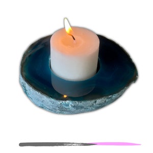 Artisansmx Natural Agate Home Decor Candle Holder Agate Stone Homemade Teal