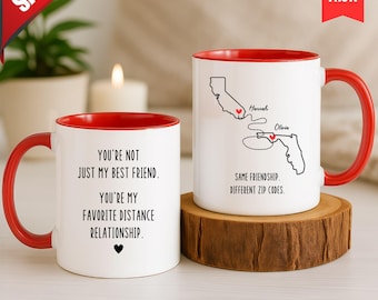 Tazza per la migliore amica a distanza, regalo di amicizia personalizzato, tazza per la distanza preferita, regalo per la migliore amica con mappa dello stato, tazza per la migliore amica a distanza