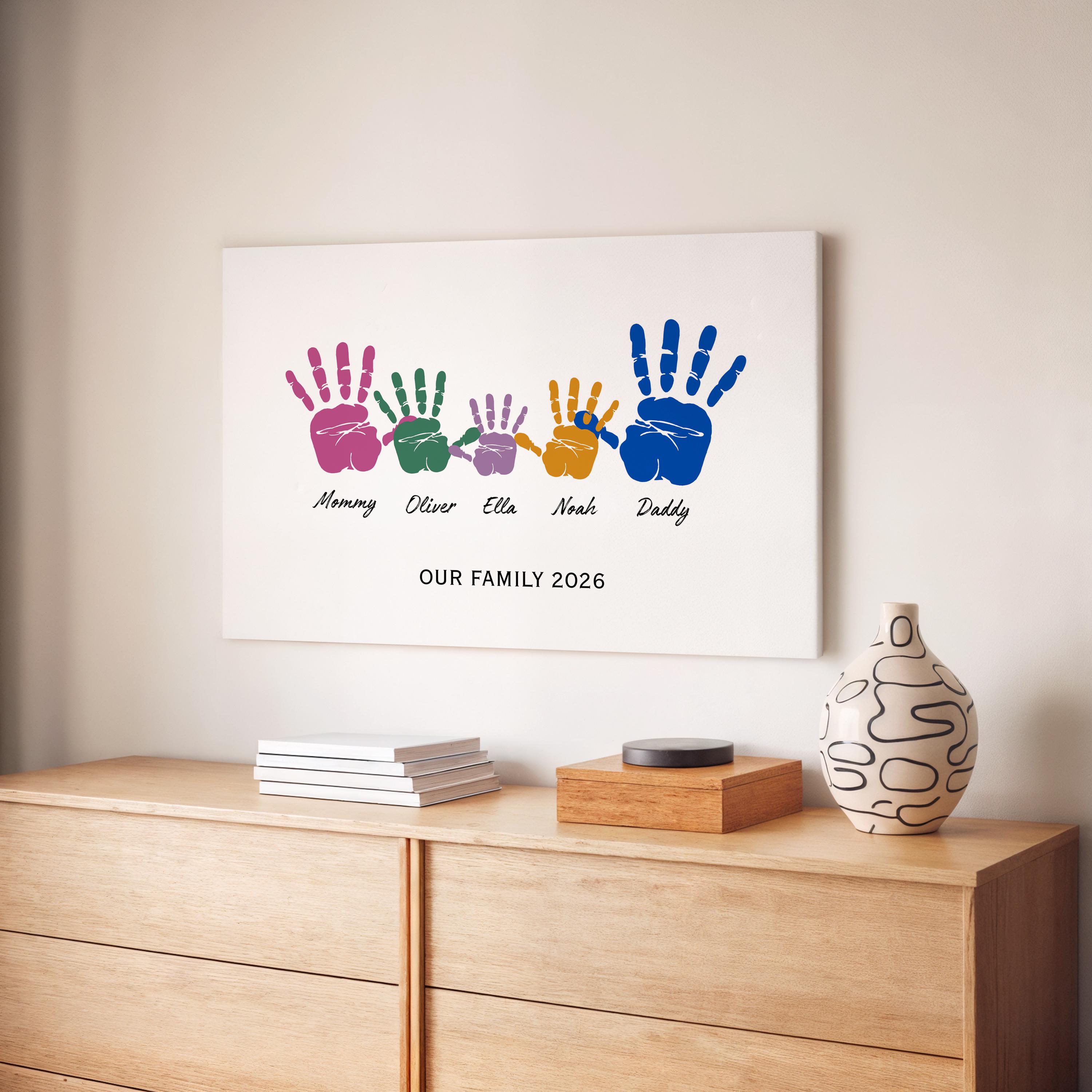 Custom Family Handprint Canvas Wall Art, Personalized Family Names ...