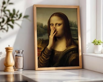 Parody Mona Lisa Bathroom Canvas Wall Art - Funny Toilet Humor, Vintage Da Vinci Inspired Print - Framed Canvas, Gift For Art Lovers