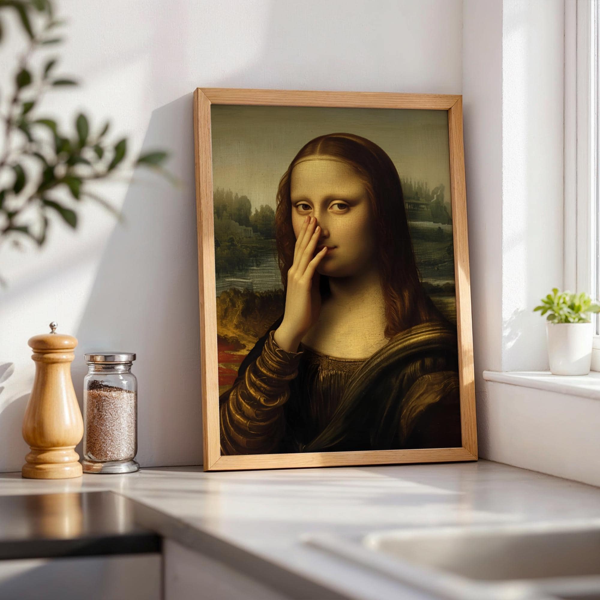 Parody Mona Lisa Bathroom Canvas Wall Art - Funny Toilet Humor