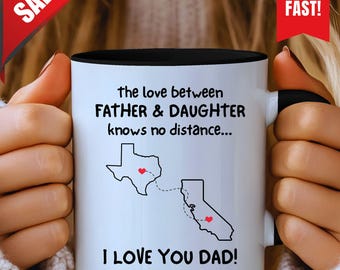 Cadeau papa de sa fille, cadeau fête des pères de sa fille Mug Two States, cadeau longue distance père fille, tasse de thé pour papa, cadeau pour père