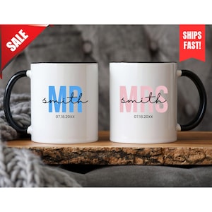 Personalized Mr & Mrs Coffee Mug Set, Bride And Groom Coffee Cup, Coffee Mug Mr Mrs, Husband And Wife Mug, Couple Mug, Wifey And Hubby Mug