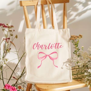 Personalized Bow Tote Bag, Ribbon Aesthetic Coquette Personalized Gift, Tote Bag Bow, Coquette Tote Bag, Cute Bow Tote, Girly Tote Bag