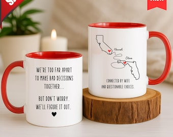 Tazza per la migliore amica a distanza, regalo divertente per la migliore amica, tazza personalizzata con mappa dello stato, regalo di amicizia per decisioni sbagliate, regalo per la migliore amica a distanza