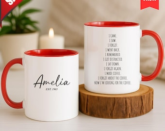 Tazza divertente per chi si dimentica del caffè, Tazza da caffè divertente personalizzata, Regalo di compleanno per chi si dimentica del caffè, Regalo per gli amanti del caffè, Tazza con umorismo sull'invecchiamento, Tazza di compleanno divertente