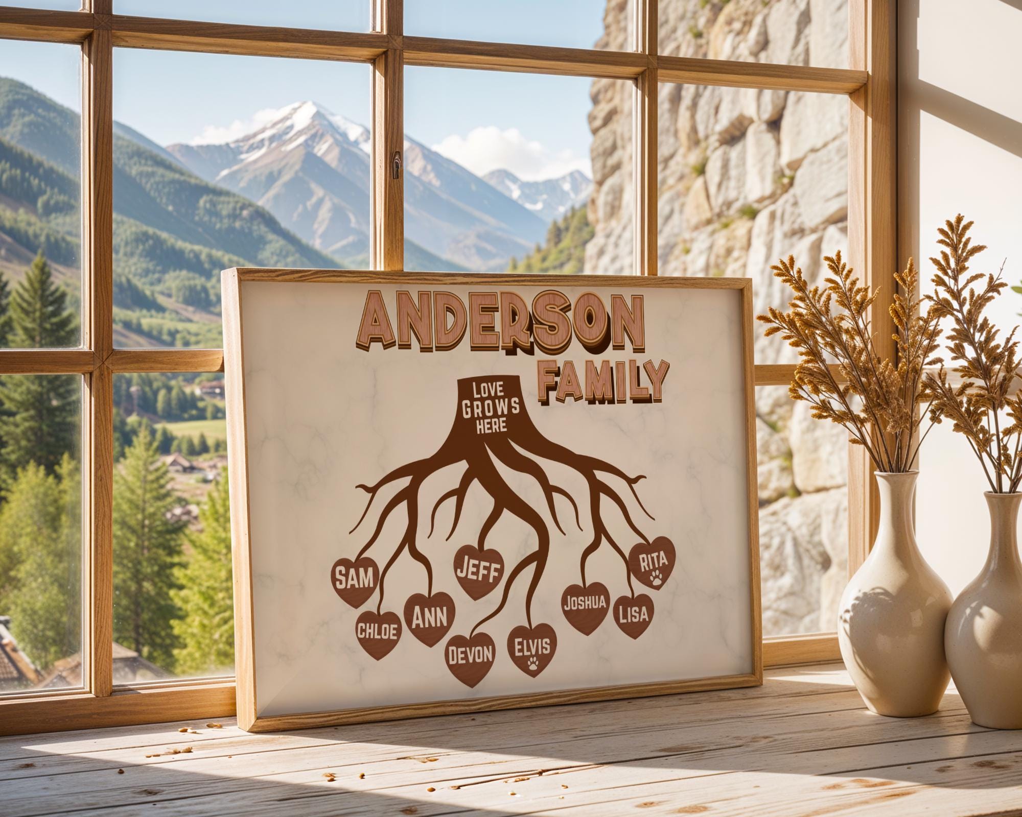 Personalized Family Tree Wood Sign Canvas Wall Art, Custom Grandkids ...
