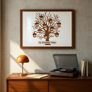 Árbol genealógico personalizado en lienzo, letrero personalizado con aspecto de madera grabada, regalo para mamá, decoración de pared con el nombre de la familia, boda o aniversario