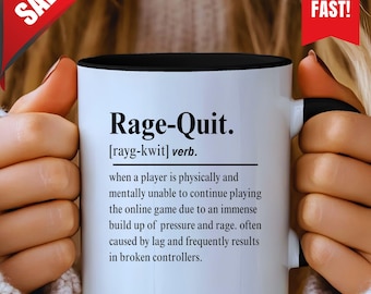 Rage Quit Definition Mug - Funny Gamer Coffee Cup - Sarcastic Game Quote, Ceramic, Dishwasher Safe Gift