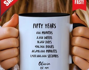 Caneca de café personalizada para aniversário de 50 anos, presente para ele que completa 50 anos, presente de aniversário de 50 anos para homens, presente divertido para quem faz 50 anos.
