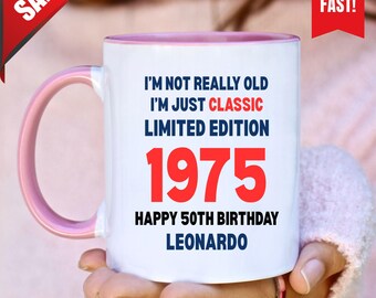 50 Year Bday Gift, 50th Birthday Gift For Her, 50th Years Personalized Gift, Custom Birthday Mug, 50th Bday Gift Sister, 1975 Insulated Cup