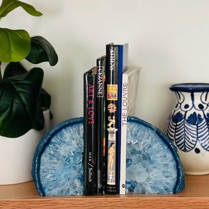 Artisansmx Natural Agate Home Decor Unique Brazilian Stone Bookends Pair Blue