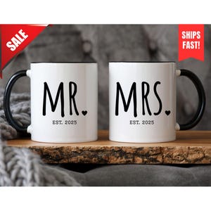 Personalized Mr & Mrs Coffee Mug Set, Bride And Groom Coffee Cup, Husband And Wife Mug, Couples Mug, Wifey and Hubby Engagement Wedding Gift