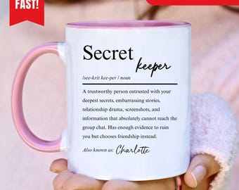 Tazza custode di segreti, regalo divertente per la migliore amica, tazza custode di segreti personalizzata, tazza da caffè per la migliore amica, regalo divertente per l'amicizia, tazza con nome personalizzato