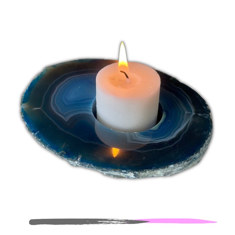 Artisansmx Natural Agate Home Decor Candle Holder Agate Stone Homemade Blue