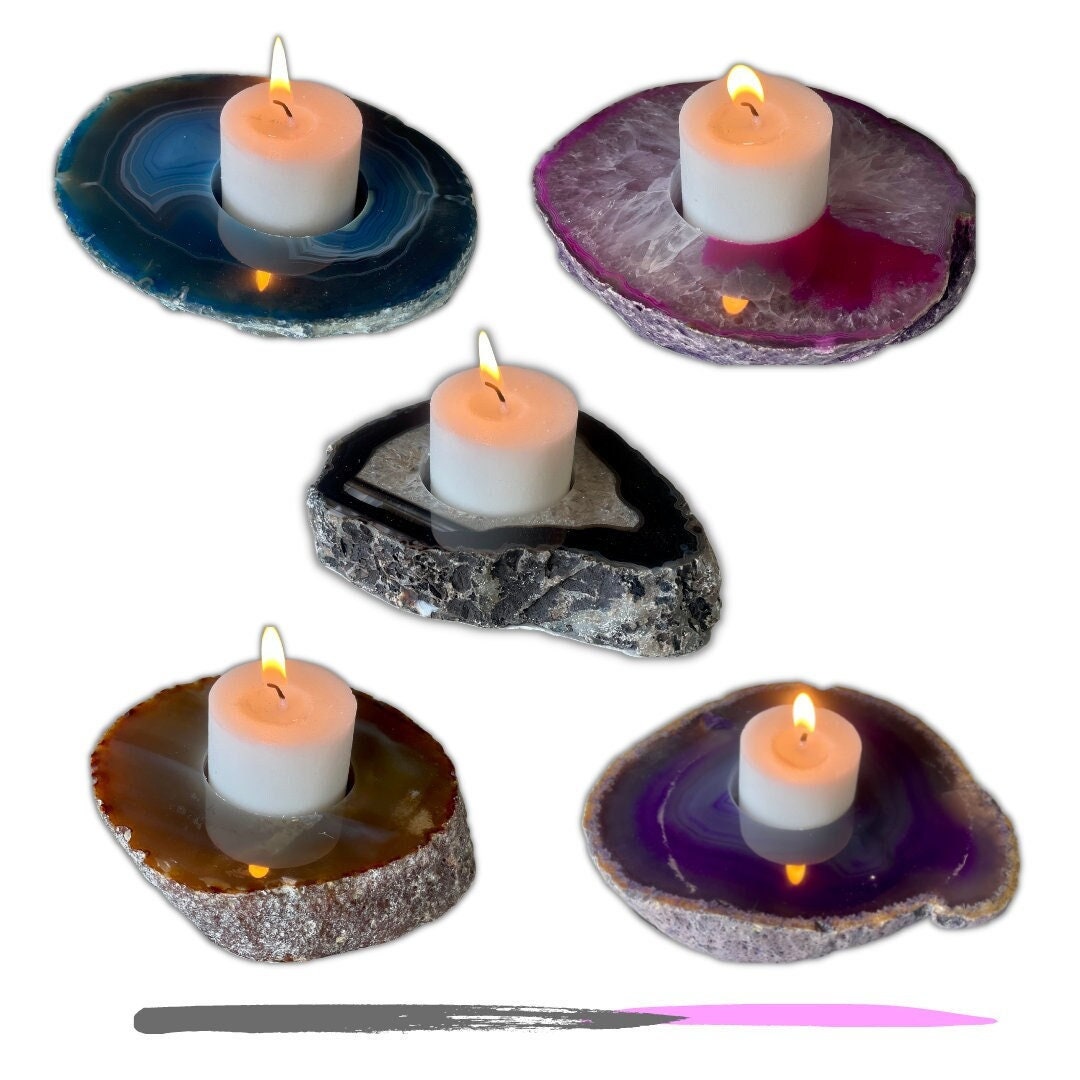 Artisansmx Natural Agate Home Decor Candle Holder Agate Stone Homemade