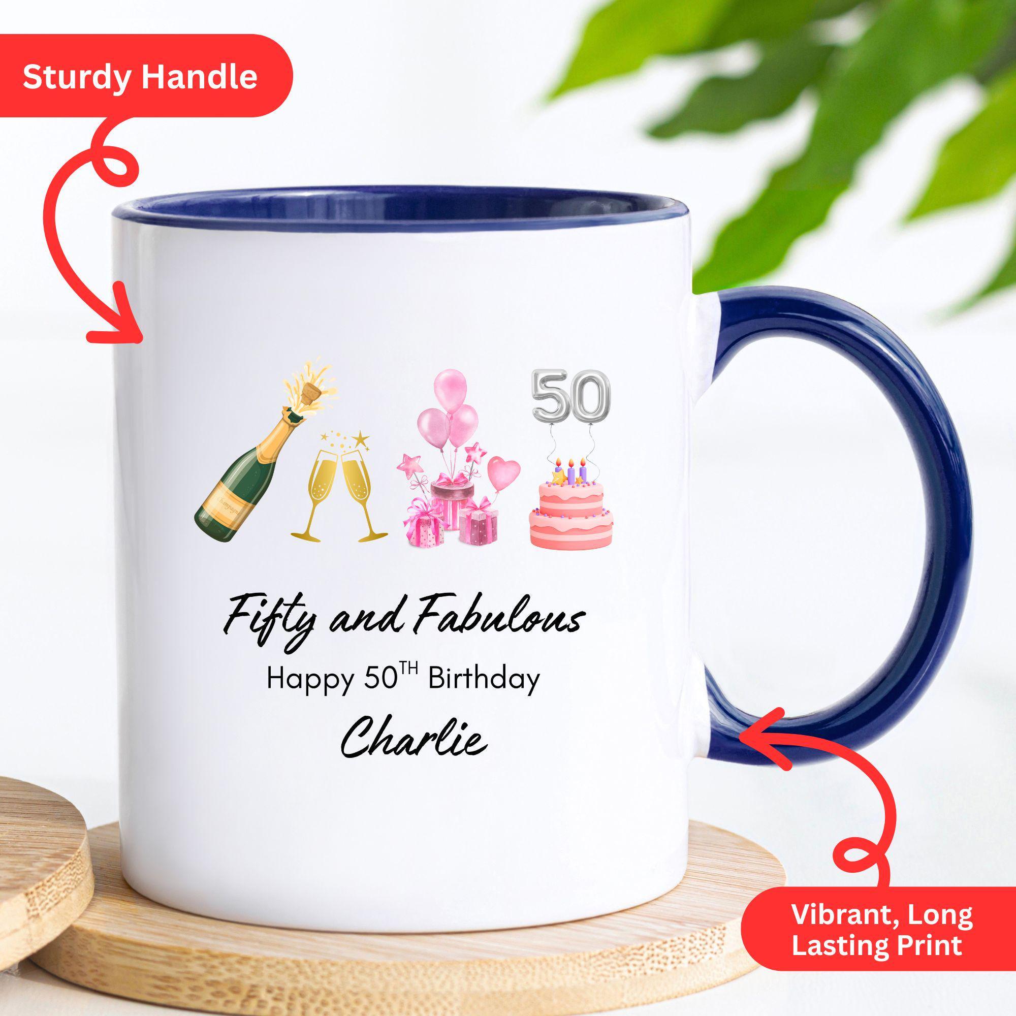 Fifty and Fabulous Birthday Mug: Stylish 50th Celebration - Ceramic Coffee  Cup, Vibrant Print, Gift for Women - Etsy