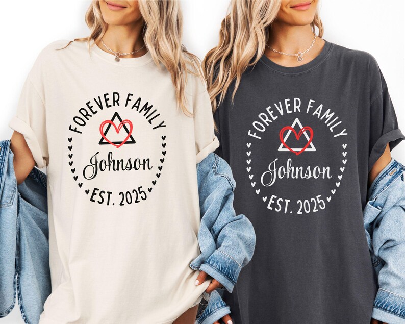 Camiseta de adopción para toda la familia, con nombre y año personalizados y diseño de corazón (unisex, tallas S-3XL, algodón hilado en anillo) imagen 7