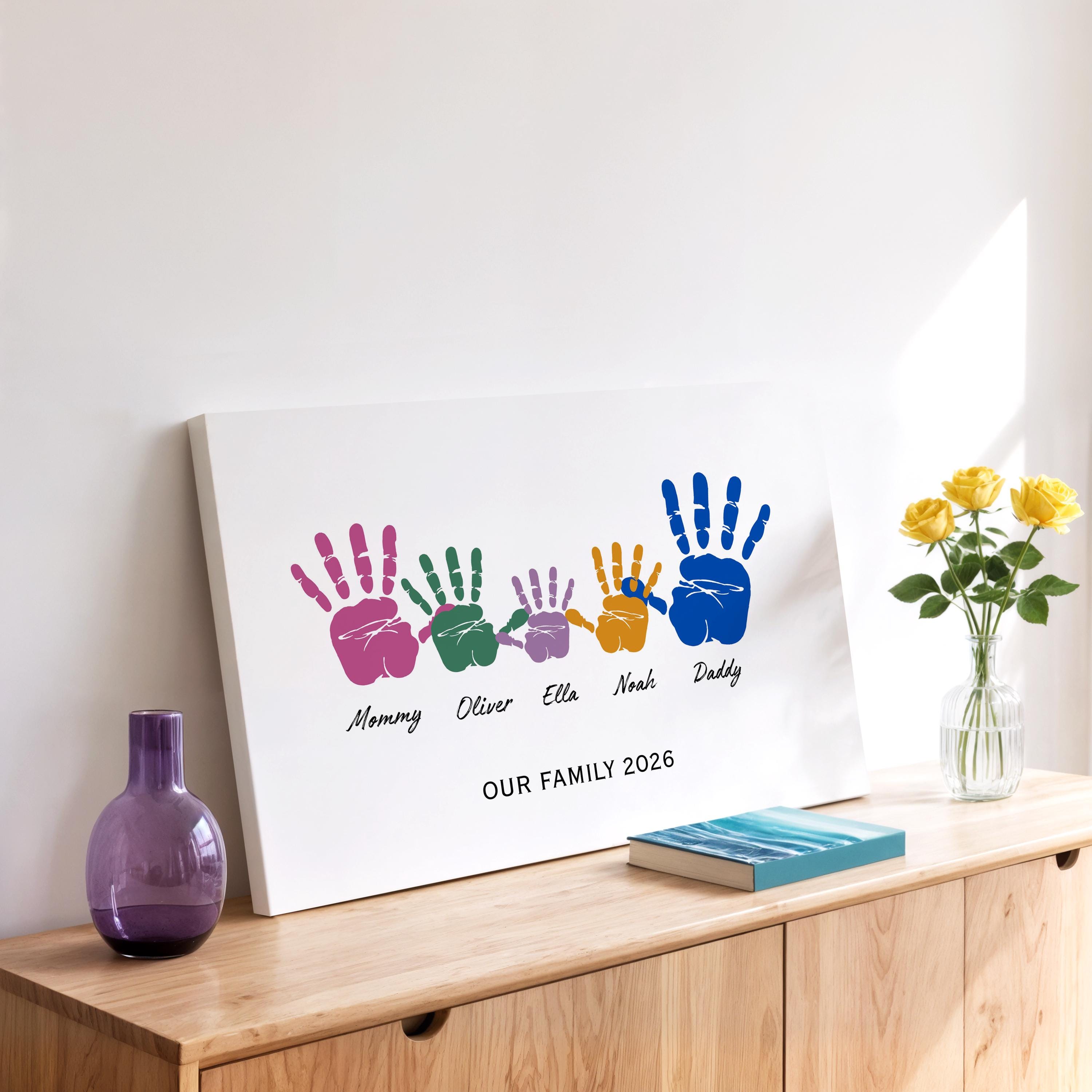 Custom Family Handprint Canvas Wall Art, Personalized Family Names ...