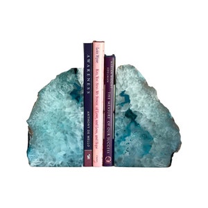 Artisansmx Natural Agate Home Decor Unique Brazilian Stone Bookends Pair Teal 6-8 lbs