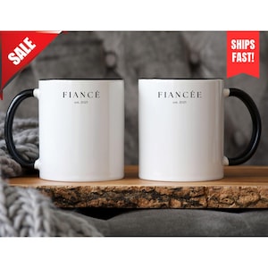 Personalized Fiance Mug, Newly Engaged Coffee Mug, Engagement Gift For Couple, Bridal Shower Gift, New Bride and Groom Set, Mr and Mrs Mug