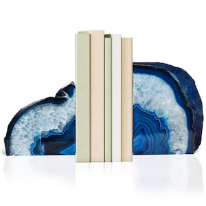 Artisansmx Natural Agate Home Decor Unique Brazilian Stone Bookends Pair Blue or Teal