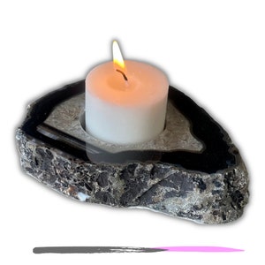 Artisansmx Natural Agate Home Decor Candle Holder Agate Stone Homemade Black