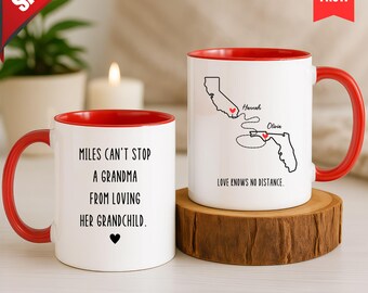 Tazza per nonna lontana, regalo personalizzato per nonna, tazza nonna e nipote, tazza con mappa dello stato, regalo per nonni lontani, tazza personalizzata