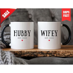 Husband And Wife Mug, Couple Mug, Wifey And Hubby Mug, Bride And Groom Coffee Cup, Personalized Mr & Mrs Coffee Mug, Engagement Wedding Gift