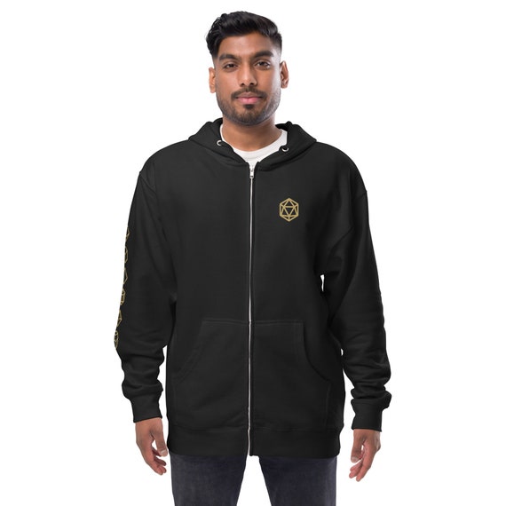 Gold D20 Unisex Fleece Zip up Hoodie With Gold Dice Set Sleeve Etsy Canada