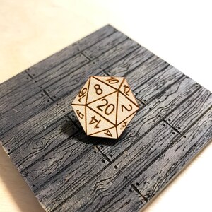 Laser Cut D20 Birch wood Pin