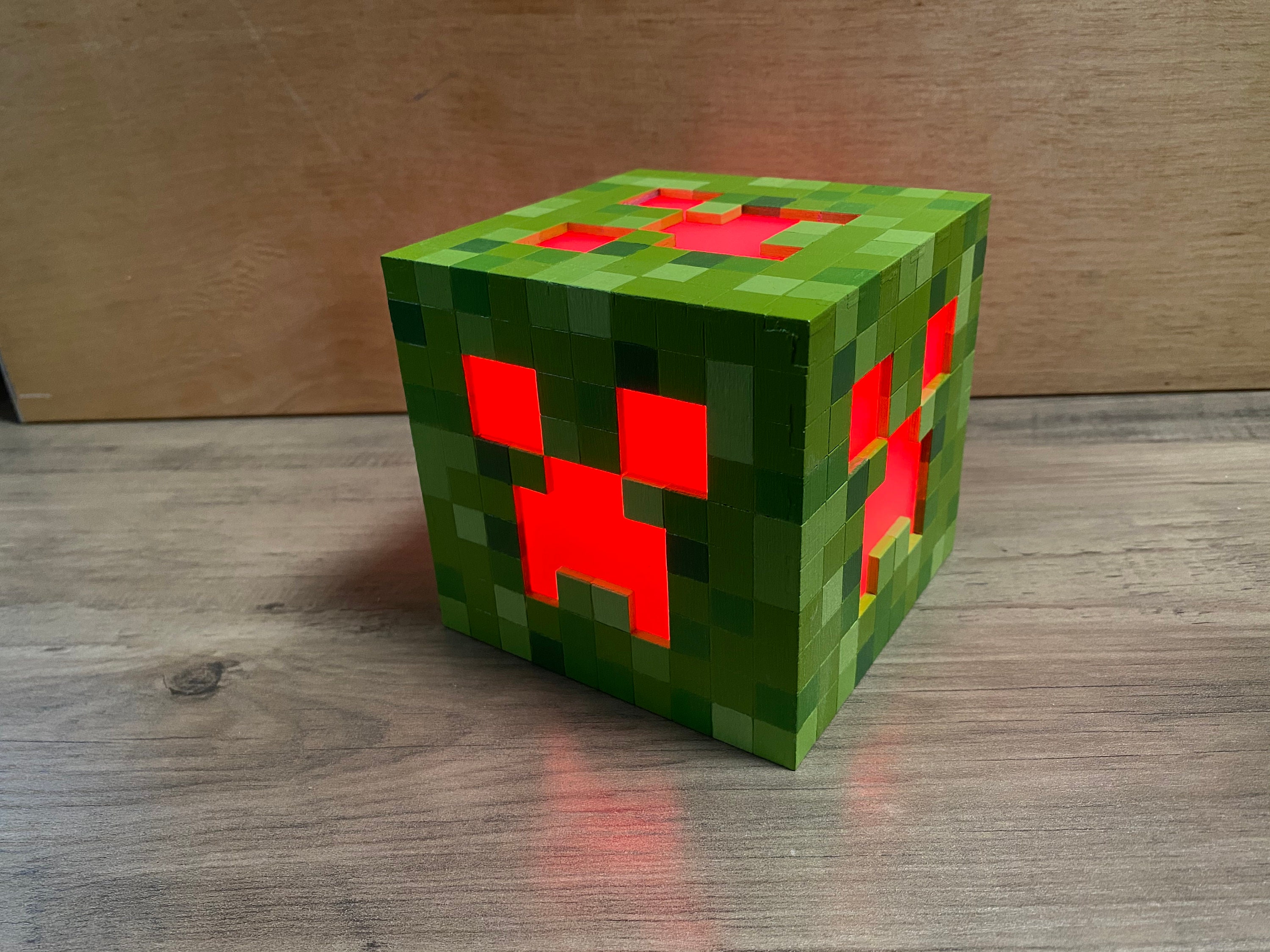 Minecraft Creeper Inspired laser cut desk light cover with LED Light up