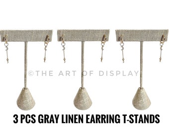 Set of 3 Gray Linen Earring 4.5 inches T Shape Holder Display, Photography Display, Storefront, Art and Craft Retail Show, Supplies, Burlap