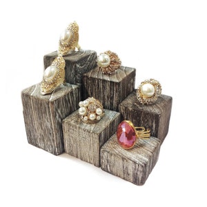 Small Gold Riser Blocks Set of 6 Small Wooden Risers Block Driftwood, Jewelry Pedestal Display ...