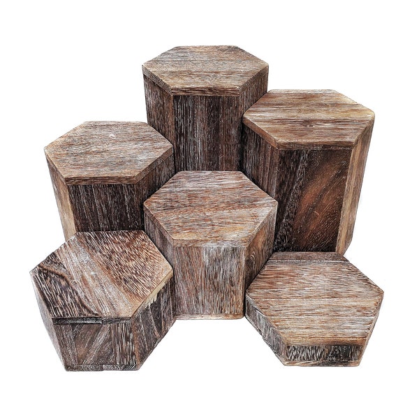 Set of 6 Large Antique Wash Wooden Risers Block Natural Wood, Jewelry Pedestal Display, Product Riser Platforms Set, Wood Deco Figure Supply