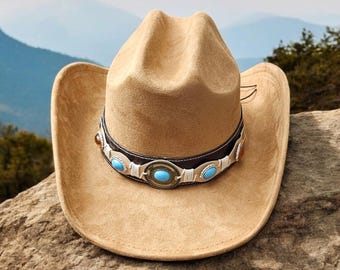 Tan Brown Faux Suede Cowboy Hat, Cowgirl Hat Fedora Tan, Concert Hat