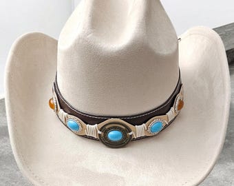 Western Chic Unisex Beige Faux Suede Cowboy Hat With  display picture 1