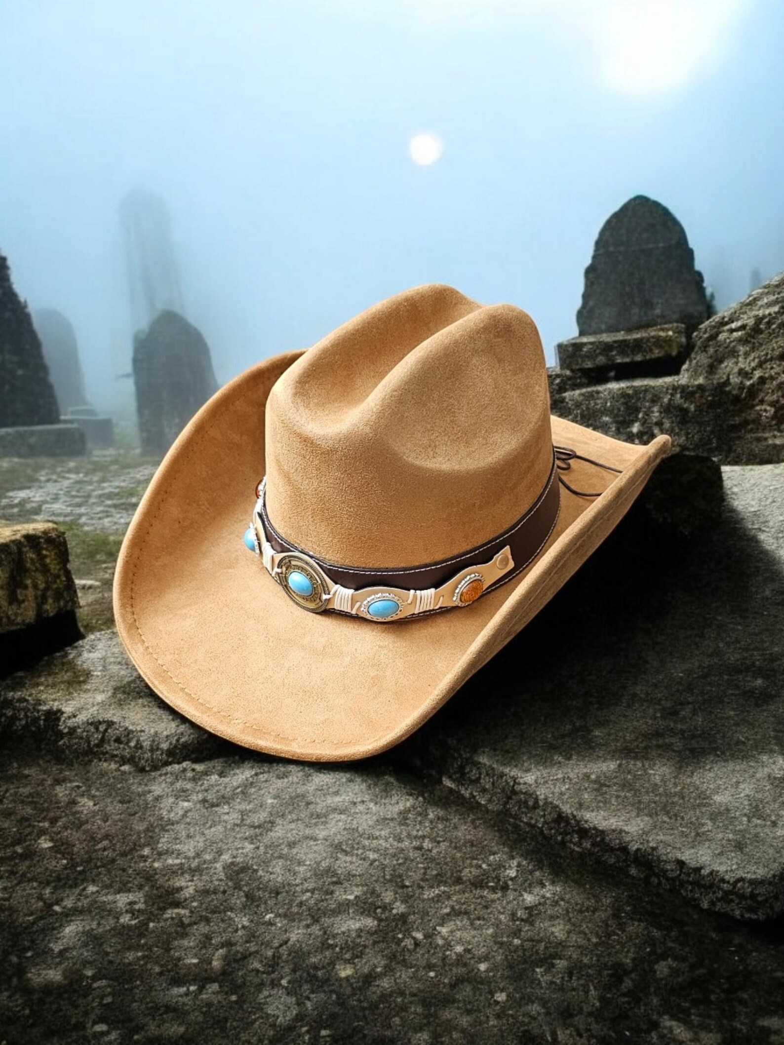 Common Need Faux Suede Cowboy Hat Brown
