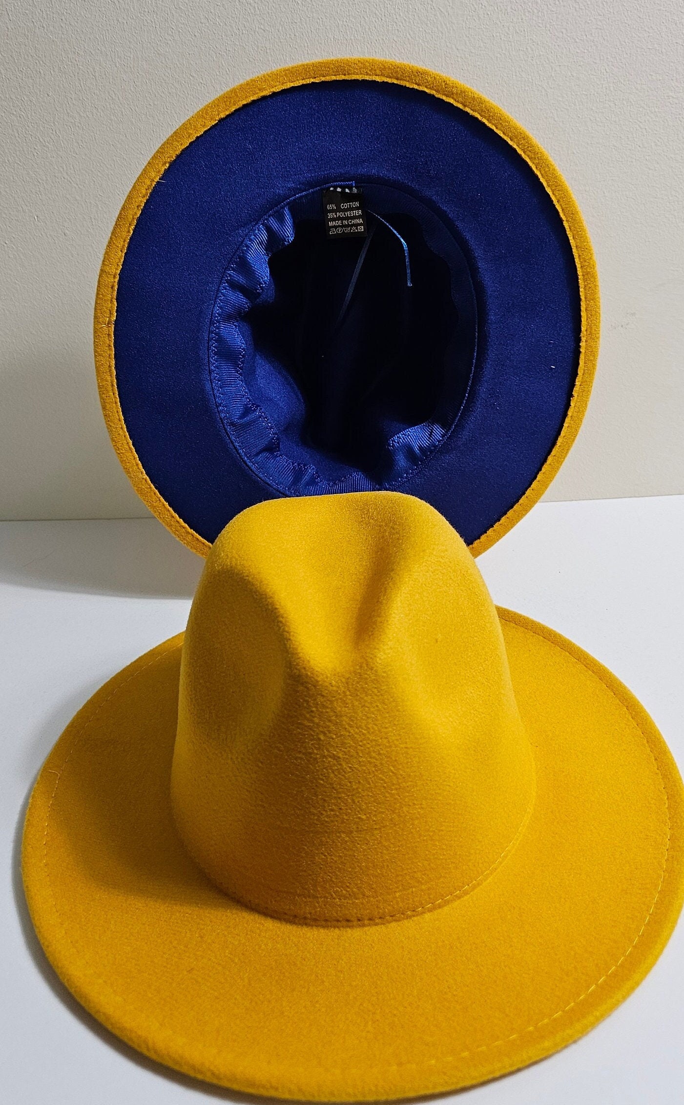 Hat Robavacas  Wide Brim Felt Fedora with Yellow Feather Accent (H043) Yellow Fedora Hat for Men - Etsy main image 3