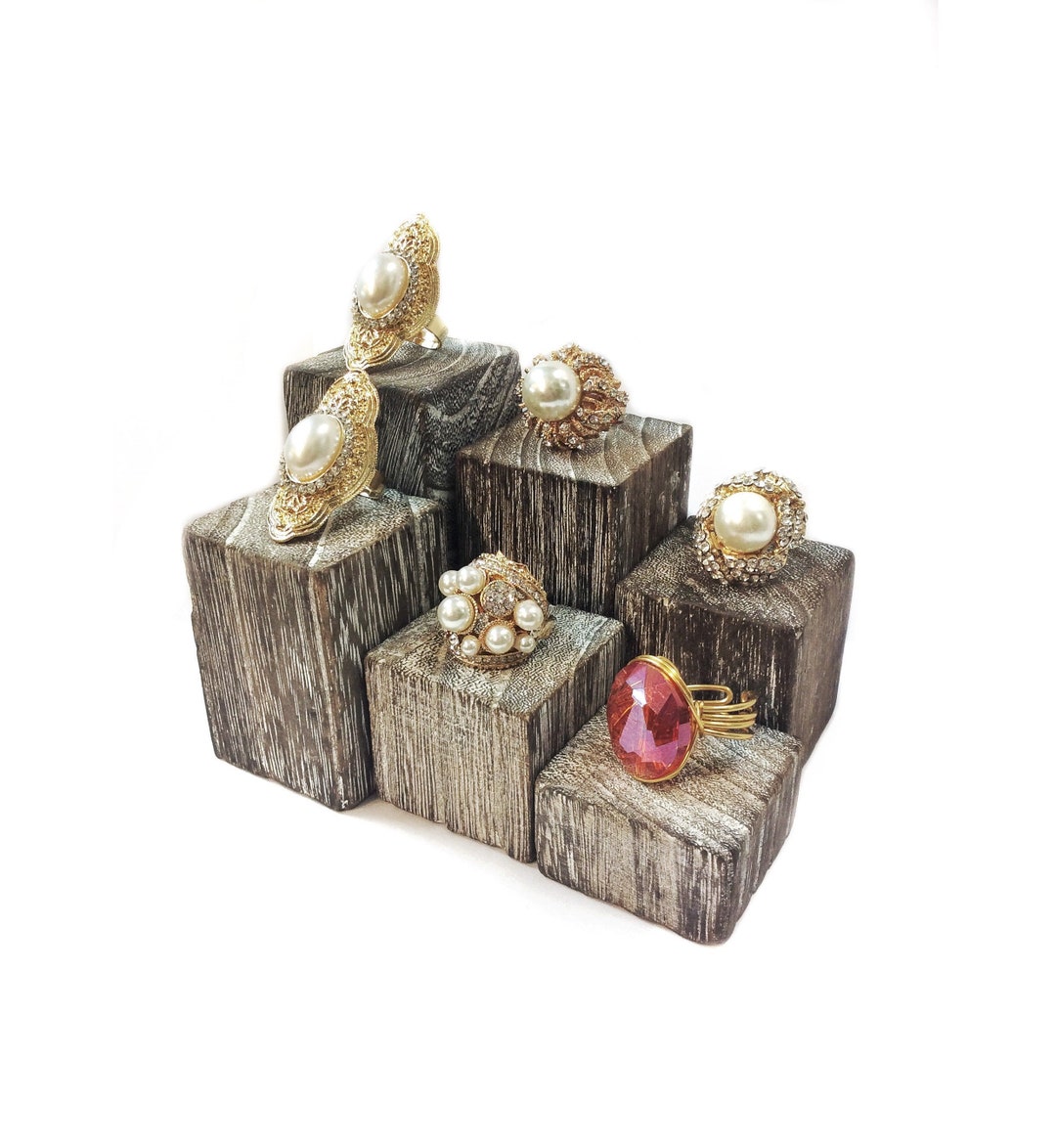 Set of 6 Small Wooden Risers Block Driftwood, Jewelry Pedestal Display ...