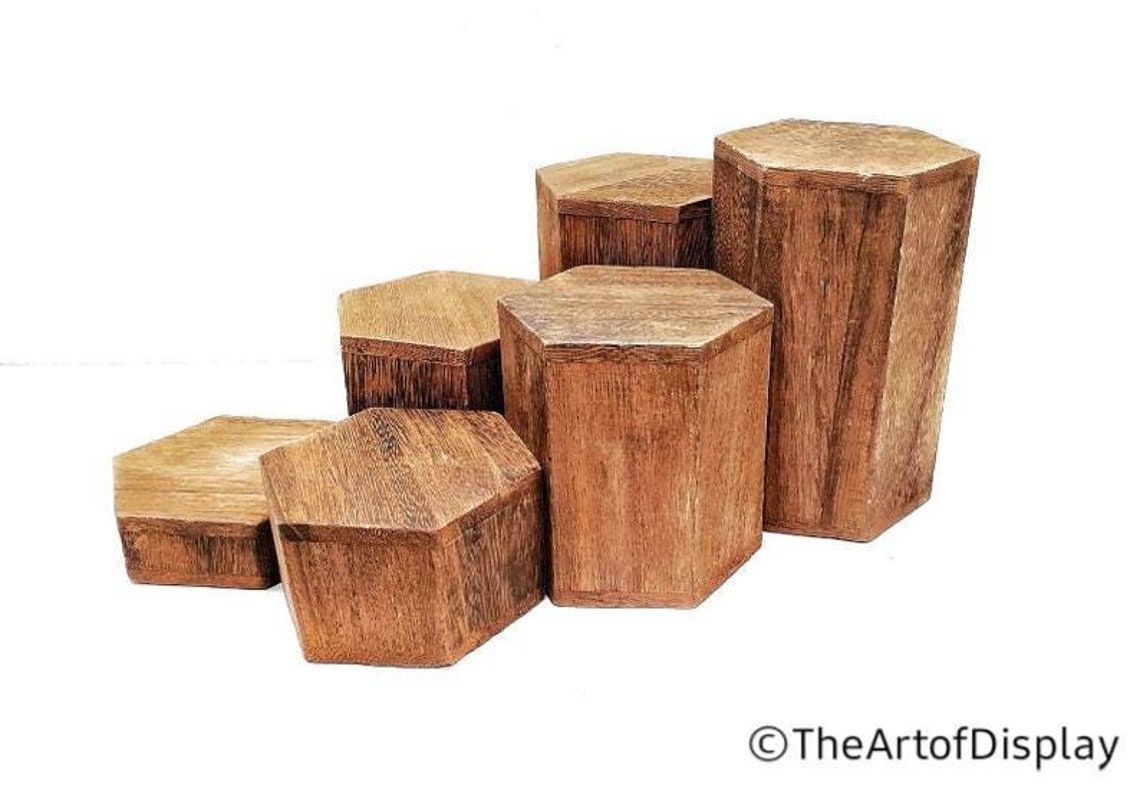 Set of 6 Large Brown Wooden Risers Block Natural Wood, Jewelry Pedestal ...