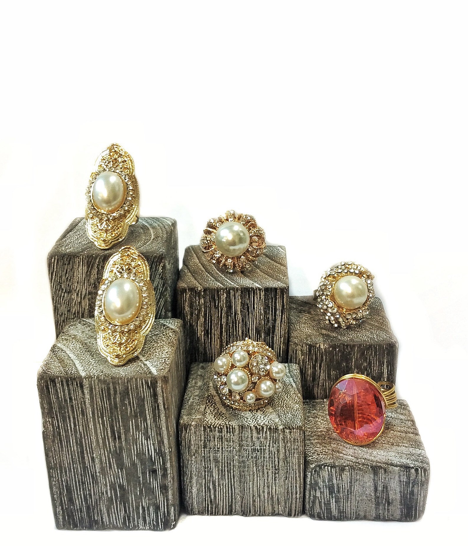 Small Gold Riser Blocks Set of 6 Small Wooden Risers Block Driftwood, Jewelry Pedestal Display ...