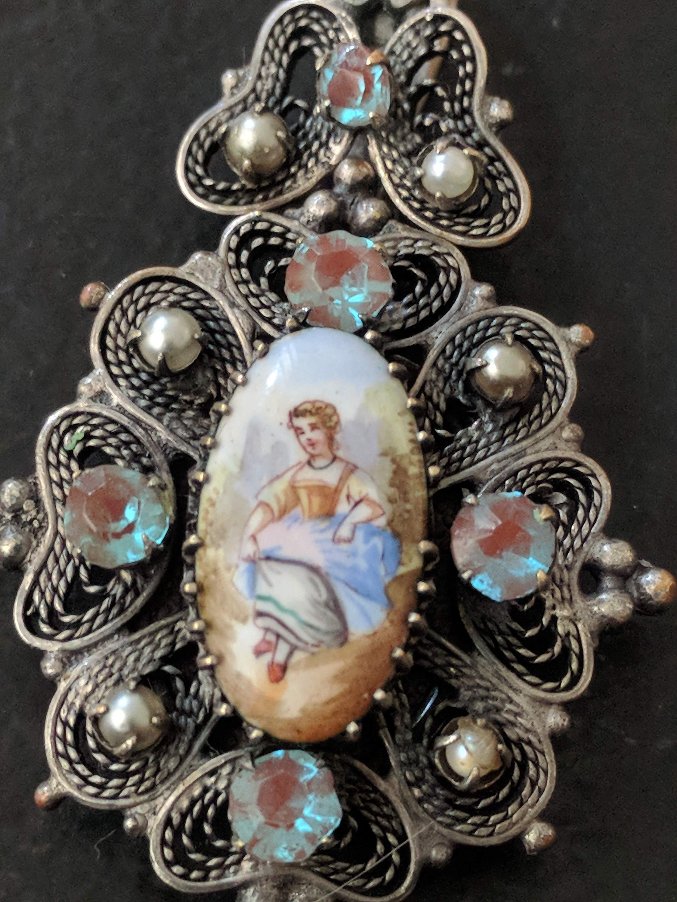 Pendentif Reliquaire Ancien Cadre Photo Octogonal - Or - Bijou Vintage - Occasion